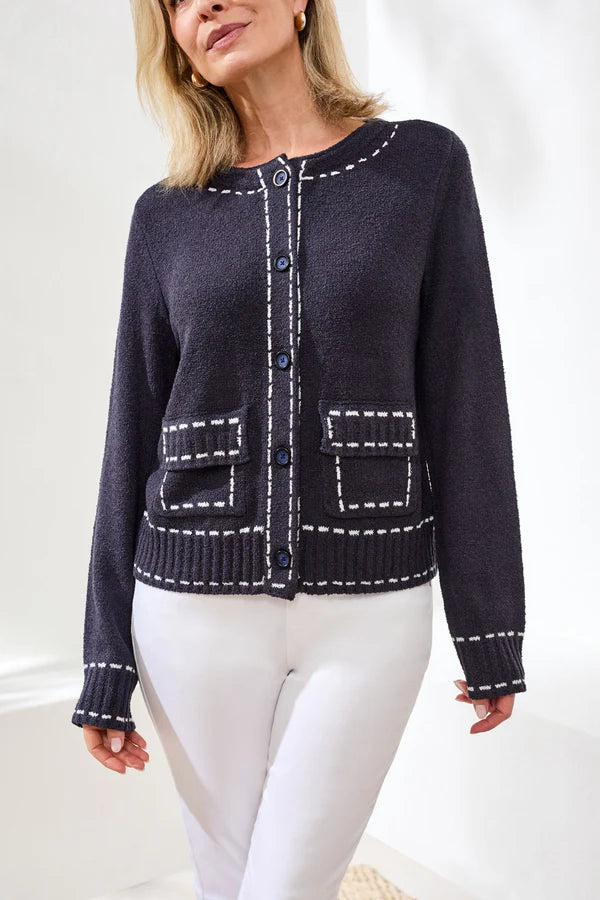 Tribal Boucle Yarn Contrast Stitch Cardigan