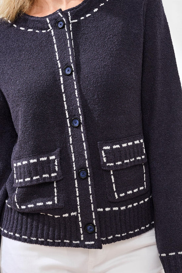 Tribal Boucle Yarn Contrast Stitch Cardigan