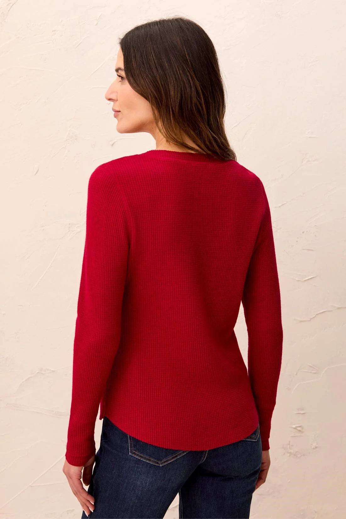 Tribal Brushed Waffle Knit Henley Long Sleeve Top