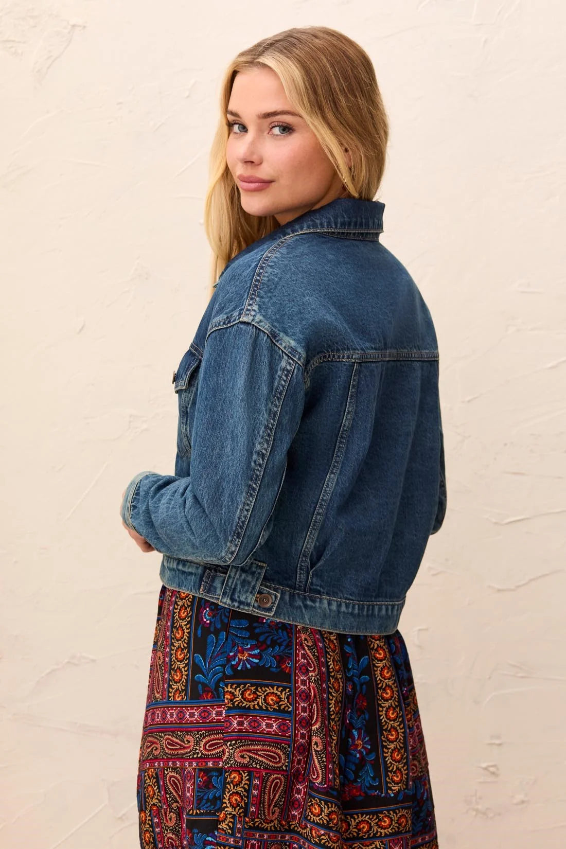 Tribal Casual Long Sleeve Cropped Denim Jacket