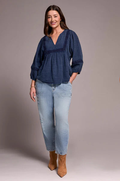 Tribal Cotton Gauze 3/4 Sleeve Empire Waist Blouse