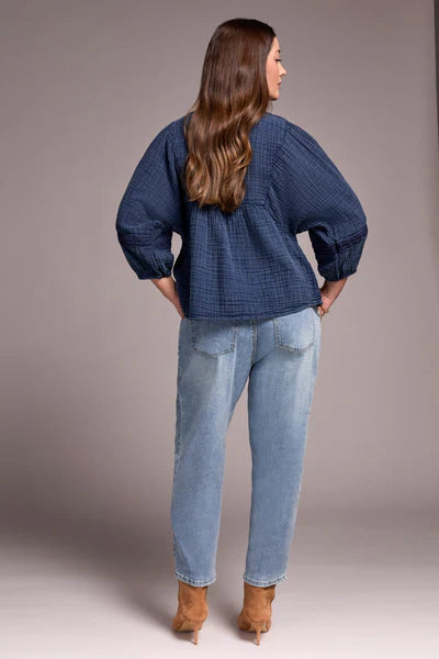 Tribal Cotton Gauze 3/4 Sleeve Empire Waist Blouse
