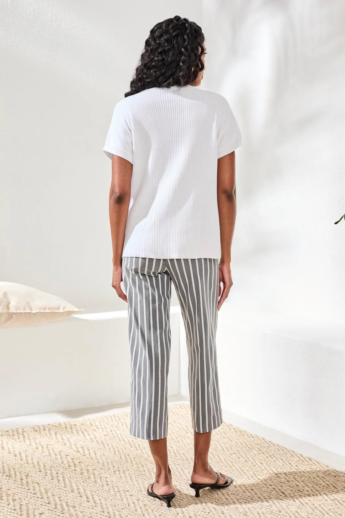 Tribal Dolman Short Sleeve Ribbed Knit Top With Pocket