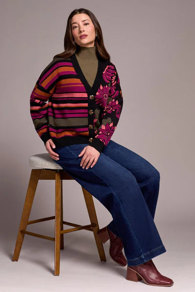 Tribal Double Knit Combo Print Cardigan