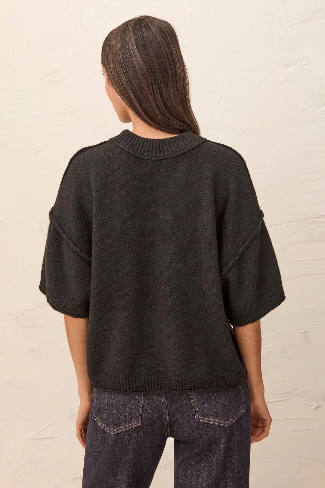 Tribal Lightweight Drop Shoulder Crew Neck Elbow Sleeve Sweater