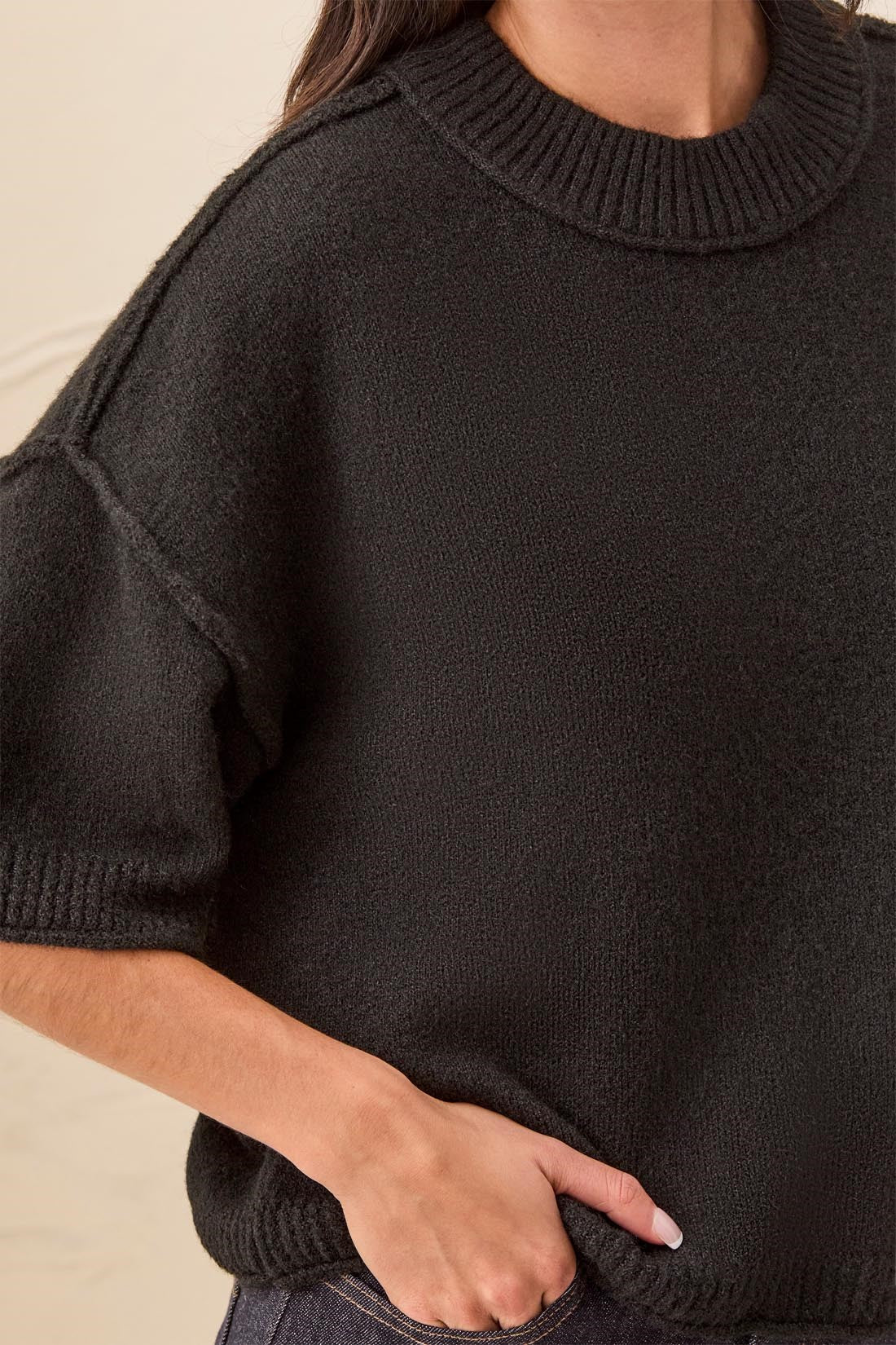 Tribal Lightweight Drop Shoulder Crew Neck Elbow Sleeve Sweater