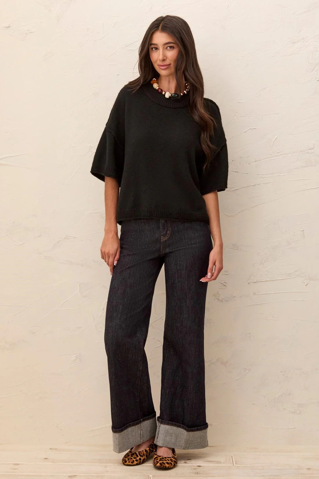 Tribal Lightweight Drop Shoulder Crew Neck Elbow Sleeve Sweater