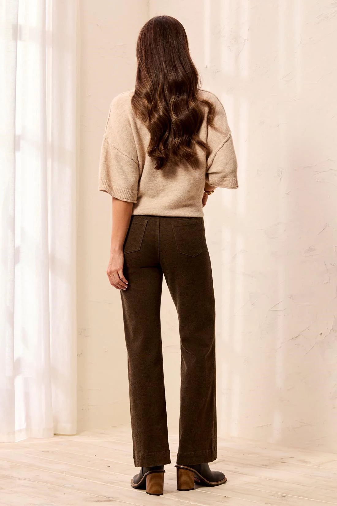 Tribal Embossed Pattern High Rise Wide Leg Pants