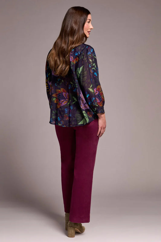 Tribal Flowy Dolman Sleeve Blouse With Self-Covering Buttons