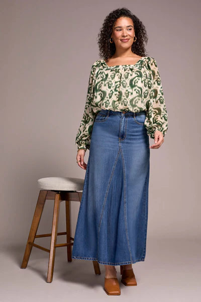 Tribal Flowy Lyocell Denim Skirt