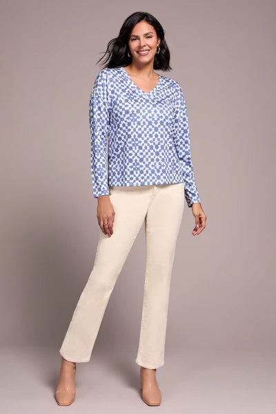 Tribal Fuzzy Soft V-Neck Combo Print Knit Top