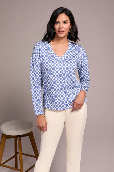 Tribal Fuzzy Soft V-Neck Combo Print Knit Top