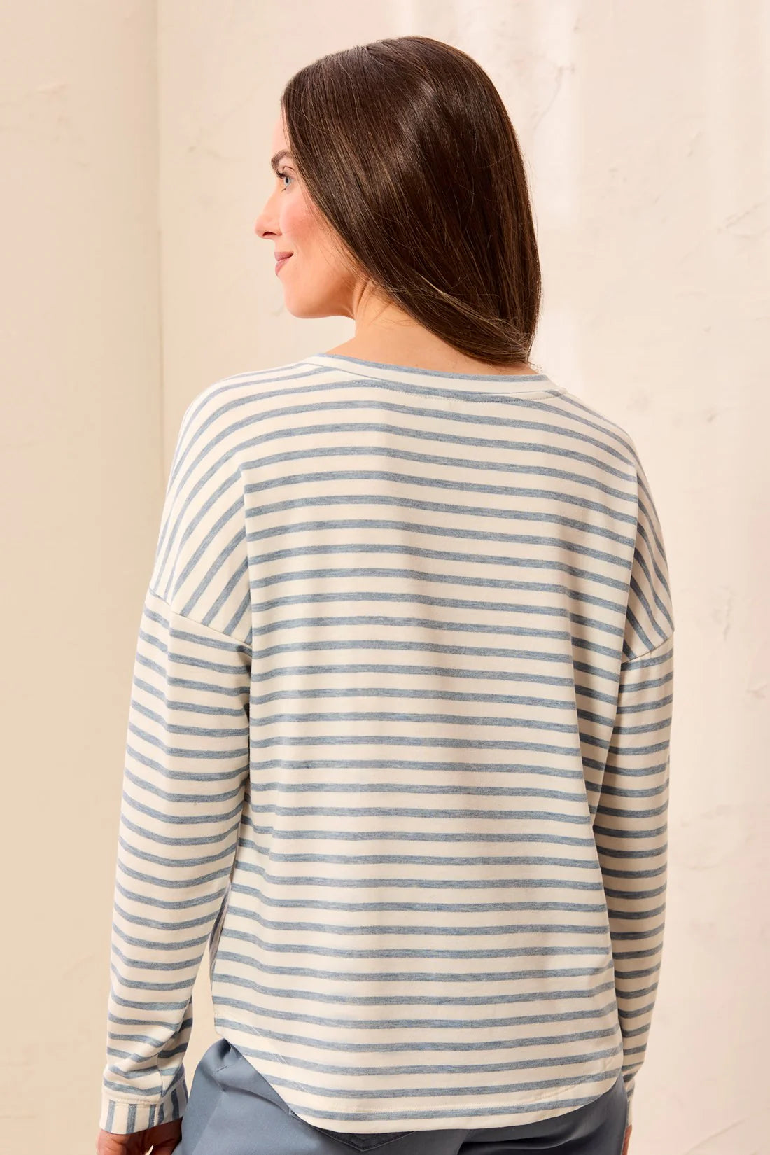 Tribal Lightweight Striped Crewneck Long Sleeve Knit Top