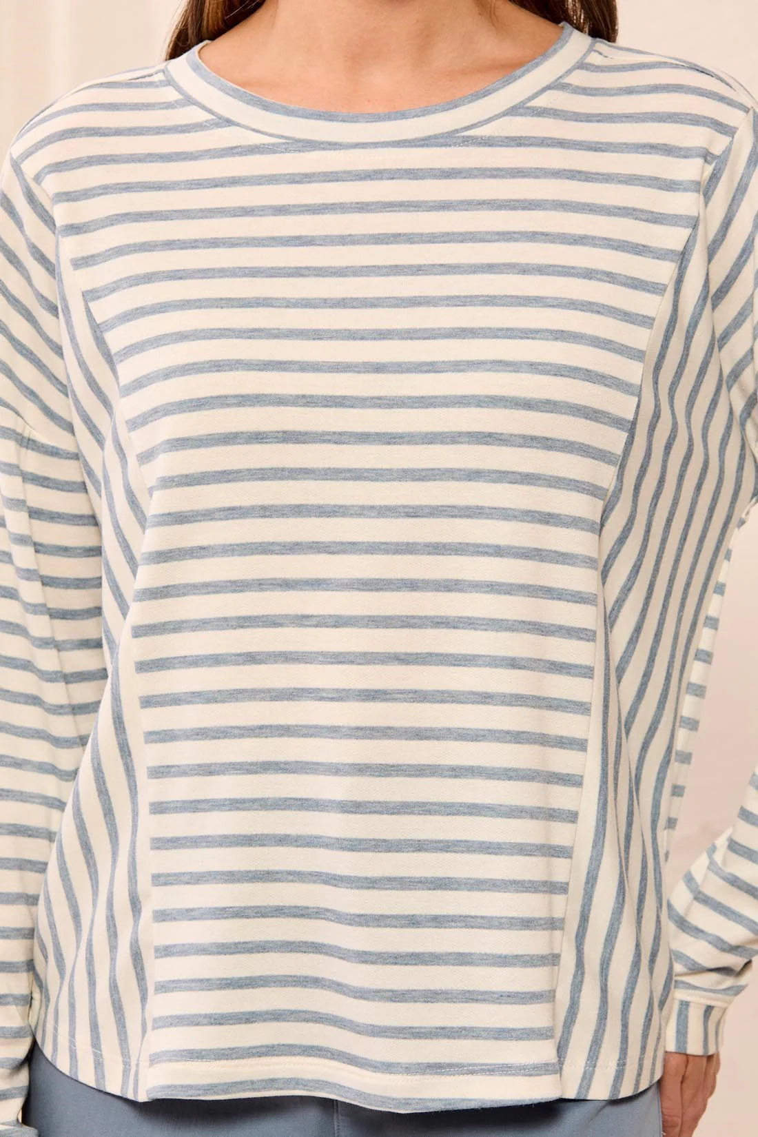 Tribal Lightweight Striped Crewneck Long Sleeve Knit Top