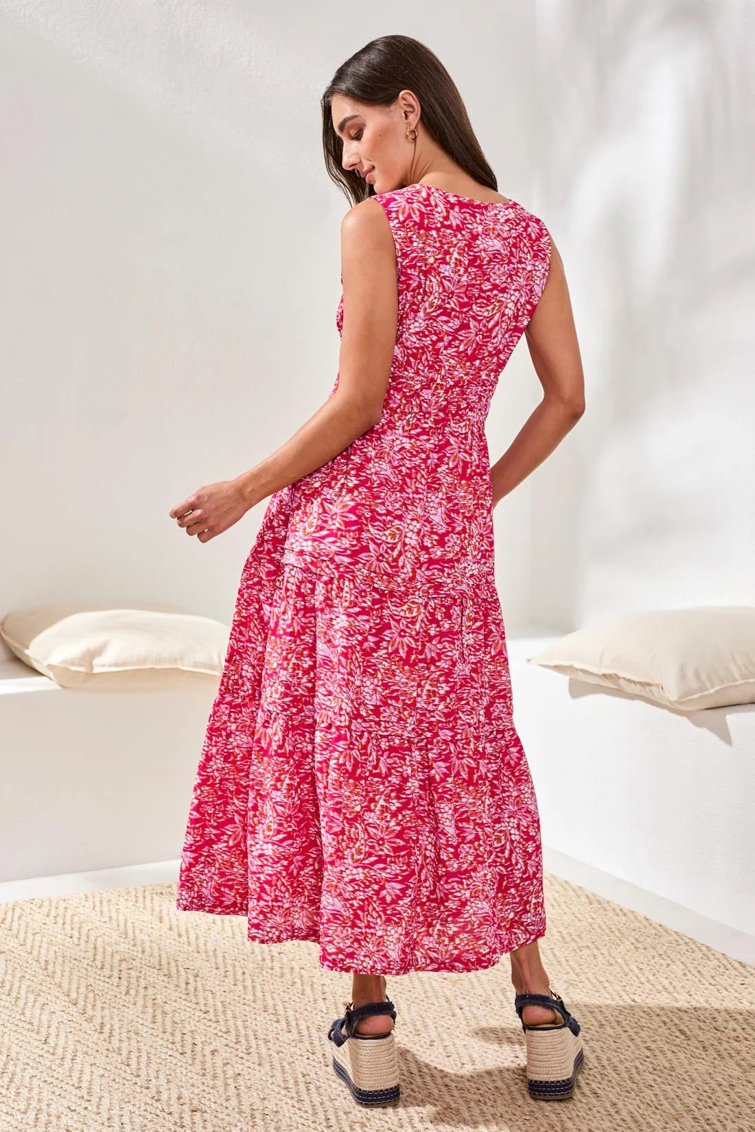 Tribal Lined Poplin Maxi Dress With Drawcord Waist
