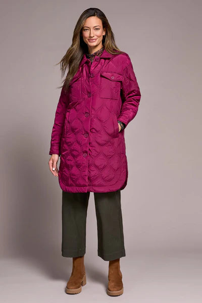 Tribal Long Quilted Button-Up Jacket With Pockets