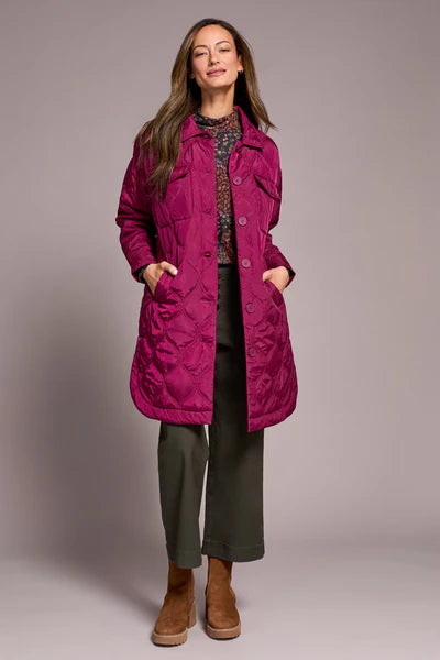 Tribal Long Quilted Button-Up Jacket With Pockets