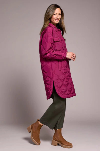 Tribal Long Quilted Button-Up Jacket With Pockets