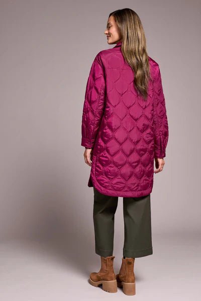 Tribal Long Quilted Button-Up Jacket With Pockets