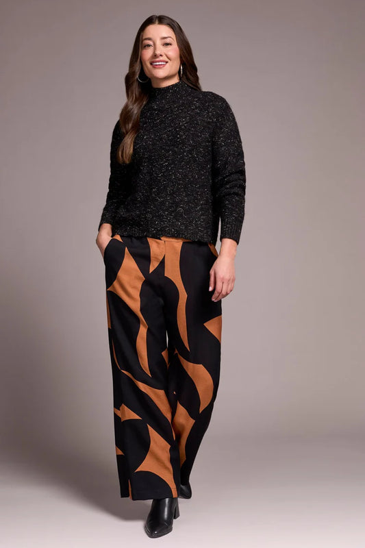 Tribal Mock Neck Drop Shoulder Sweater
