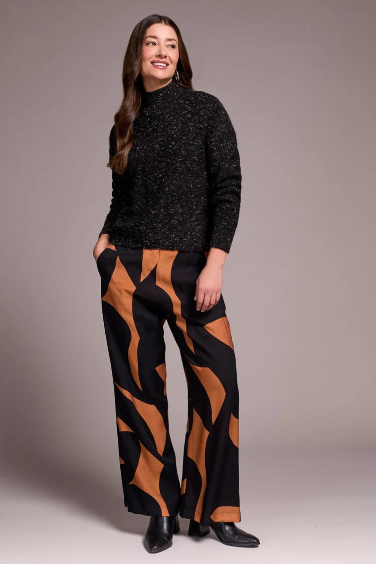 Tribal Mock Neck Drop Shoulder Sweater