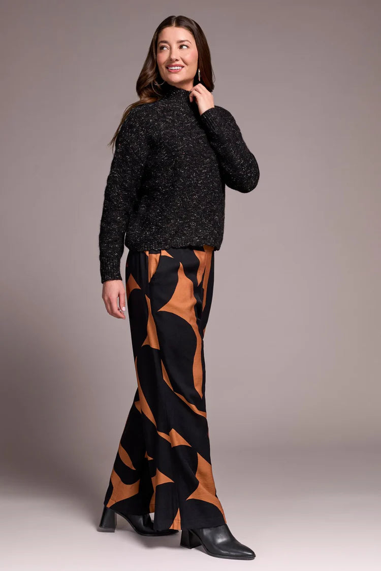 Tribal Mock Neck Drop Shoulder Sweater