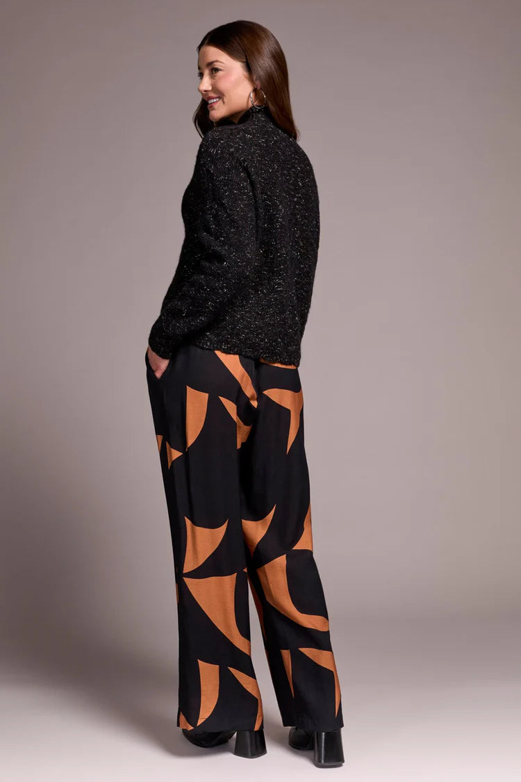 Tribal Mock Neck Drop Shoulder Sweater