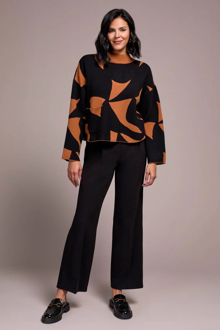 Tribal Oversized Mock Neck Abstract Print Sweater