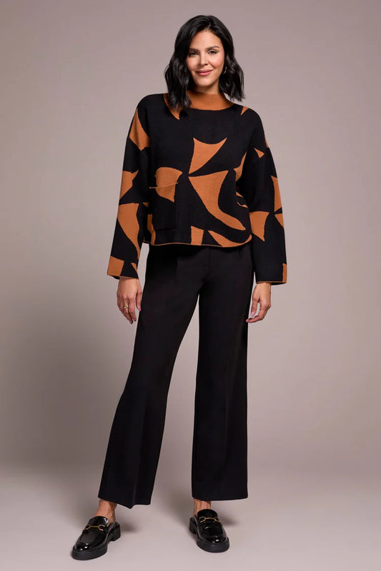 Tribal Oversized Mock Neck Abstract Print Sweater