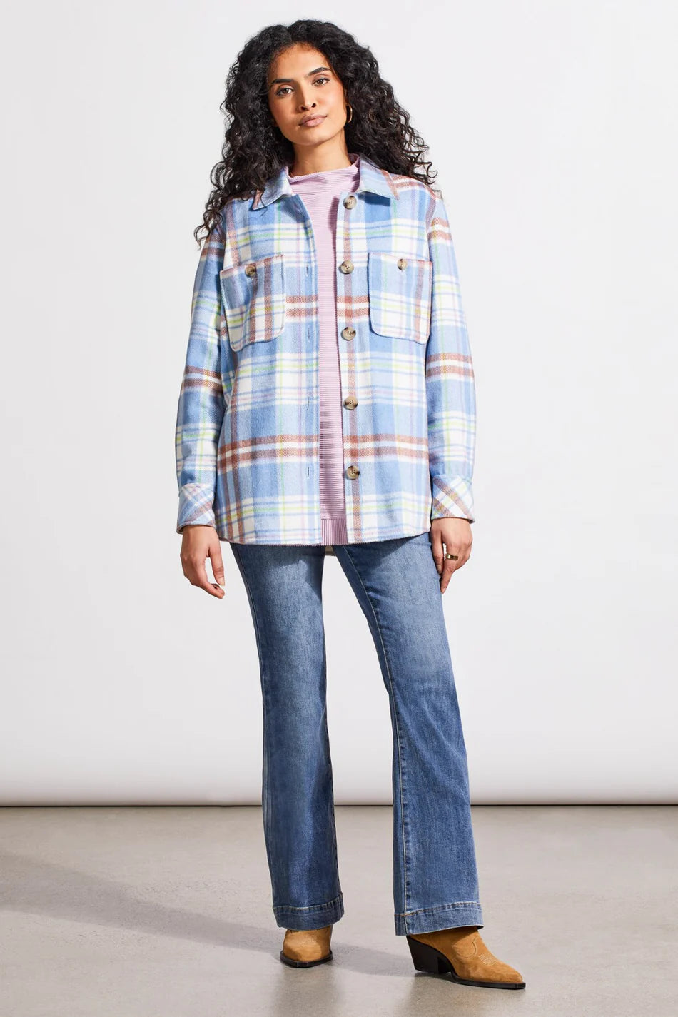 Tribal Plaid Shacket With Chest Pocket