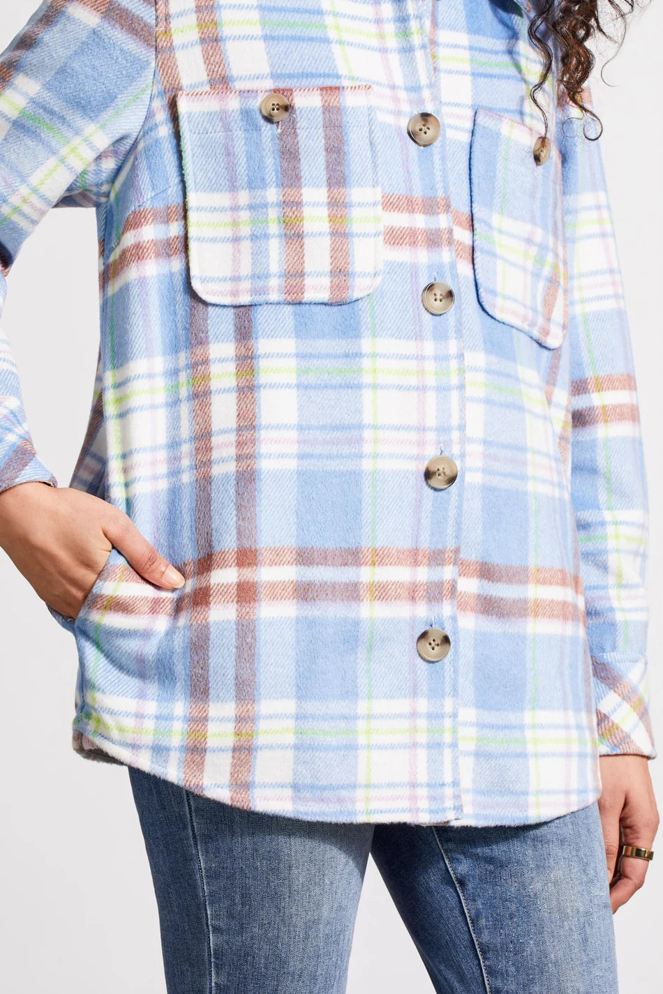 Tribal Plaid Shacket With Chest Pocket