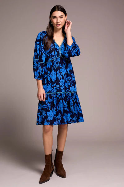 Tribal Printed Jacquard Embroidered V-Neck Dress