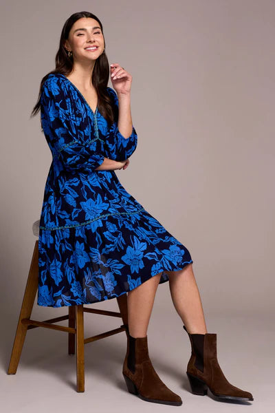 Tribal Printed Jacquard Embroidered V-Neck Dress