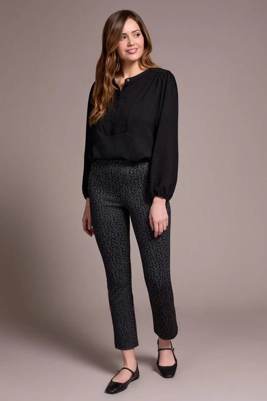 Tribal Printed Ponte Pull-On Wide Leg Ankle Pants