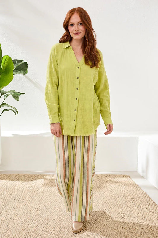 Tribal Raglan Sleeve Shirt In Crinkled Gauze