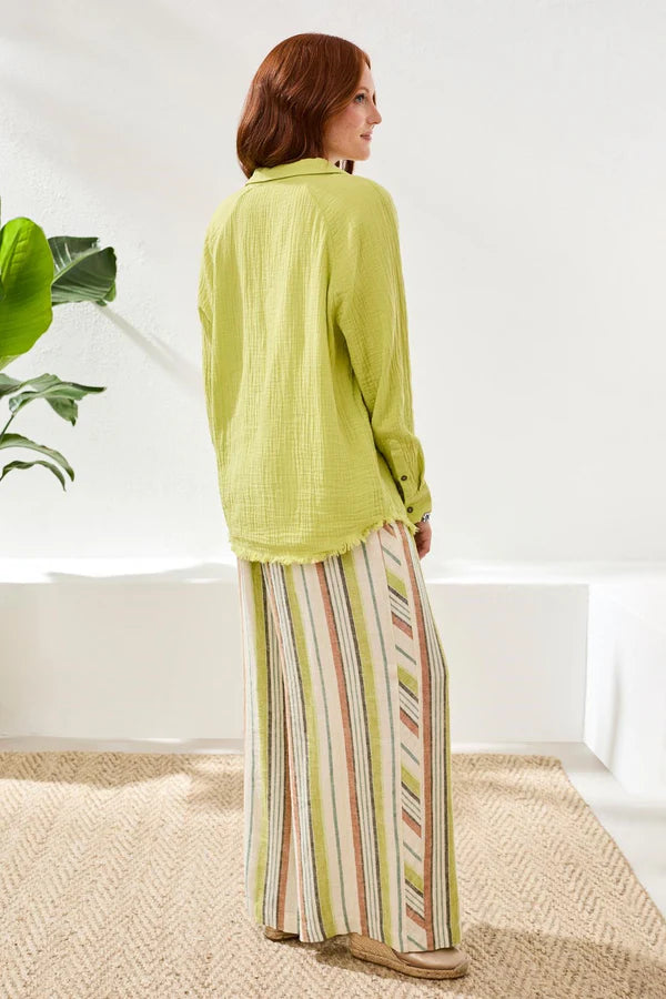 Tribal Raglan Sleeve Shirt In Crinkled Gauze