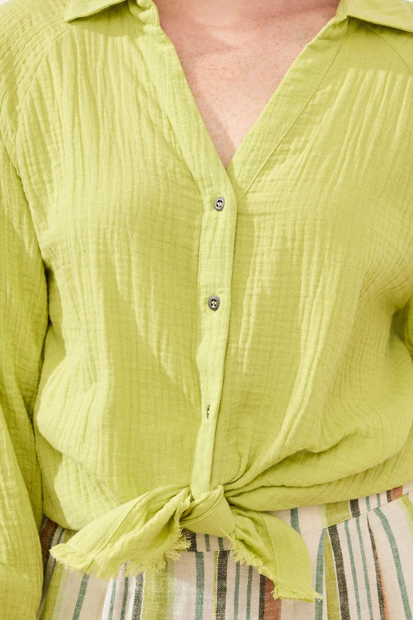 Tribal Raglan Sleeve Shirt In Crinkled Gauze