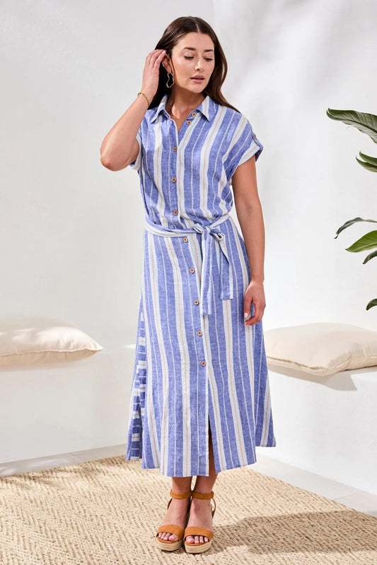 Tribal Short-Sleeve Striped Shirt Dress