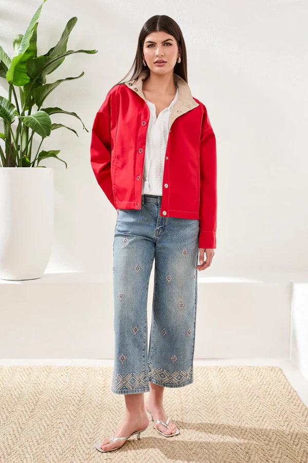 Tribal Snap Front Reversible High Collar Resort Jacket