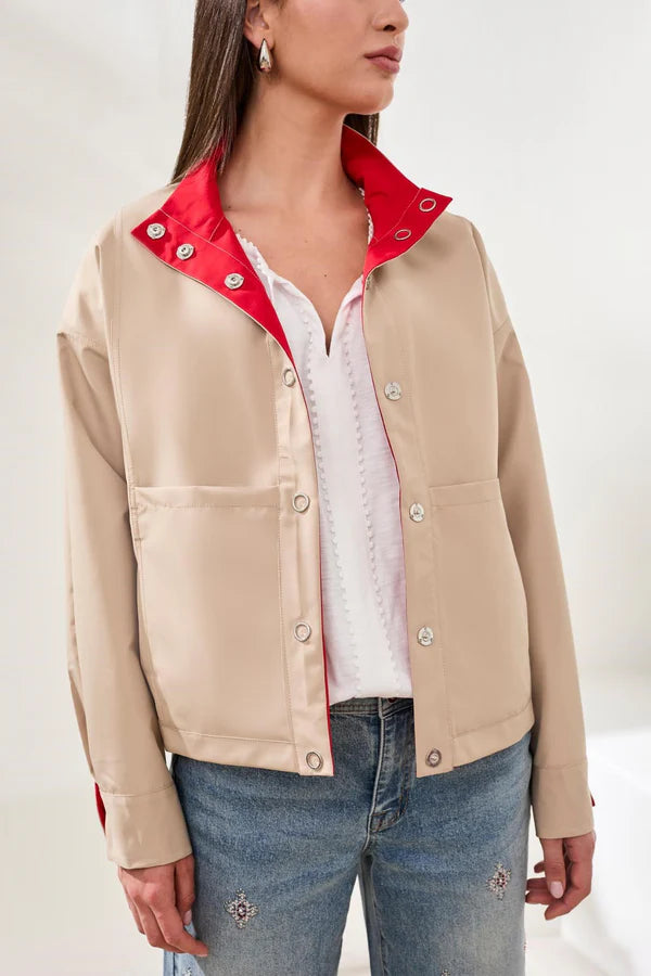 Tribal Snap Front Reversible High Collar Resort Jacket
