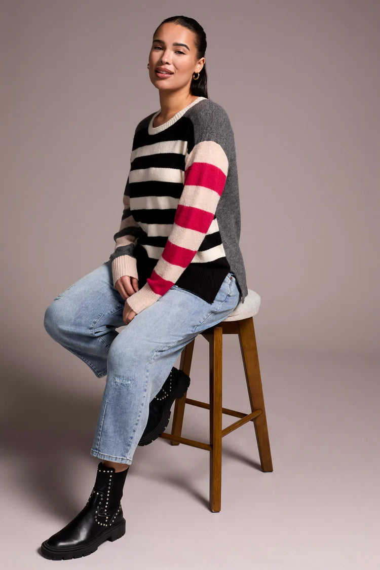 Tribal Soft Knit Combo Striped Boat Neck Sweater