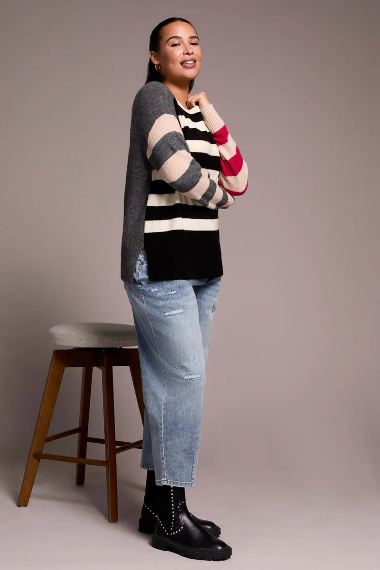 Tribal Soft Knit Combo Striped Boat Neck Sweater