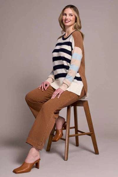 Tribal Soft Knit Combo Striped Boat Neck Sweater