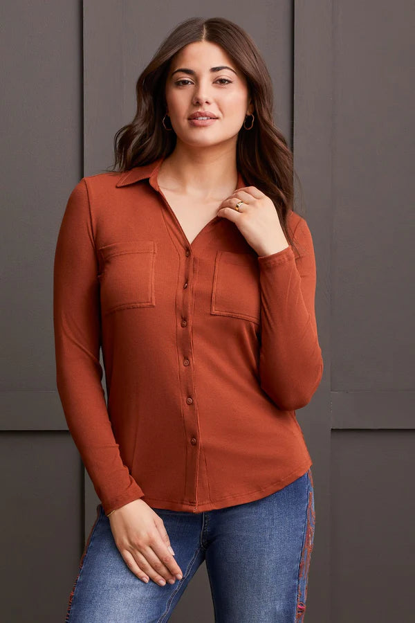 Tribal Soft Touch Mini Rib Button-Up Shirt