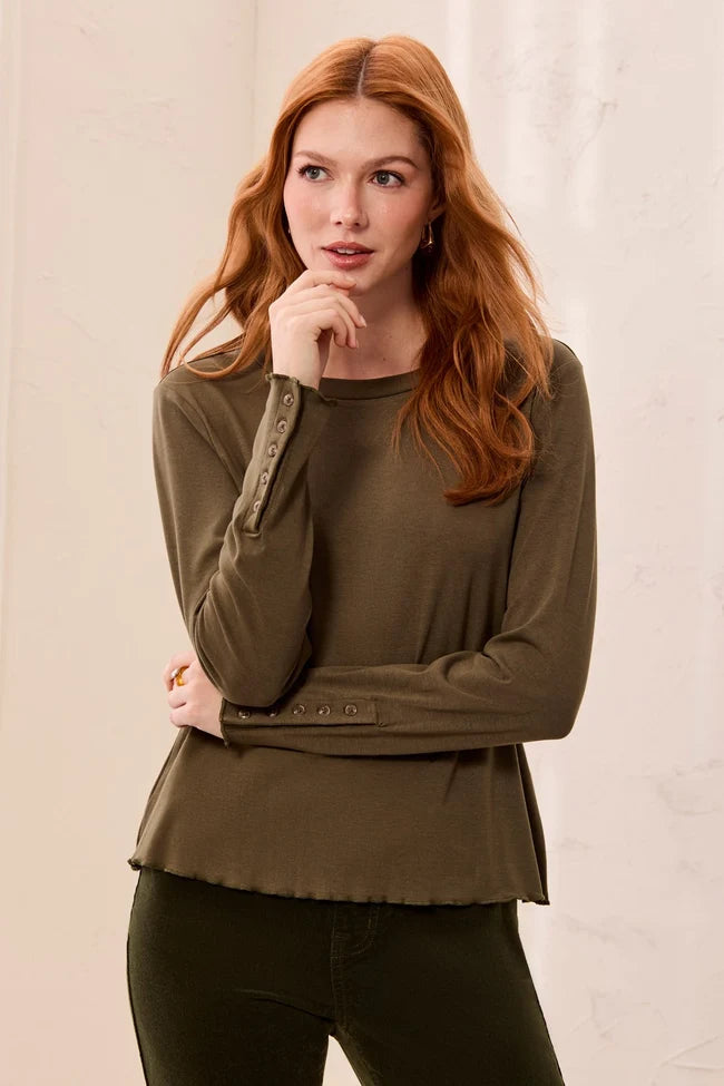 Tribal Soft Viscose Long Sleeve Button Cuff Knit Top