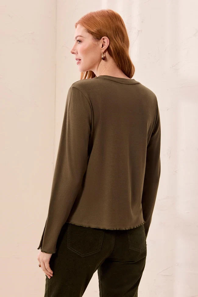 Tribal Soft Viscose Long Sleeve Button Cuff Knit Top
