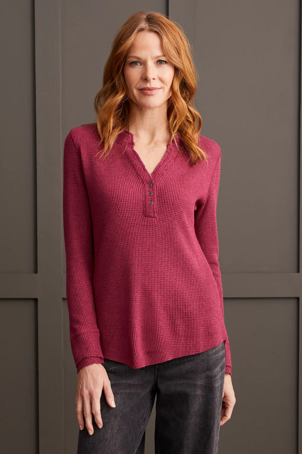 Tribal Soft Washed Waffle Henley Top With Buttons