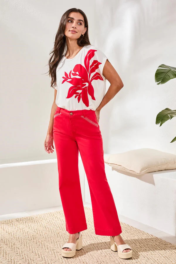 Tribal Stretch Denim Embroidery Kick Flare Pants