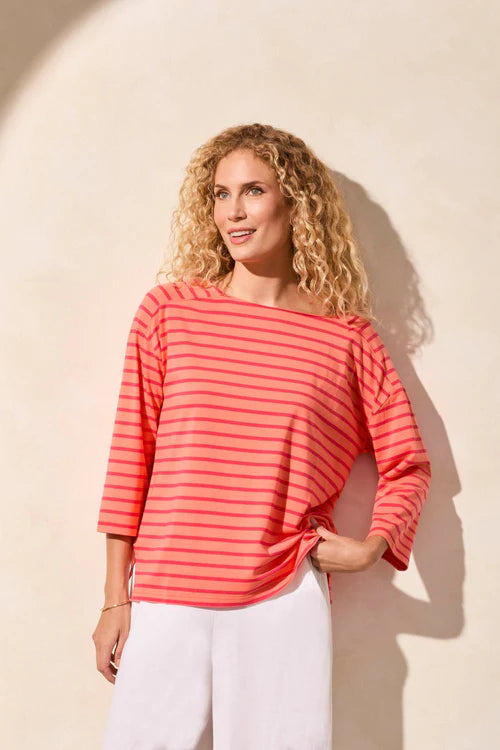 Tribal Stripe Jersey Boat Neck Top