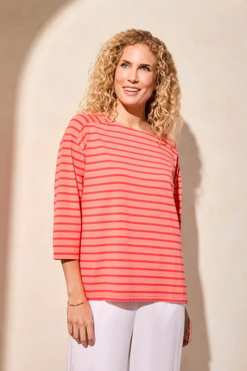 Tribal Stripe Jersey Boat Neck Top